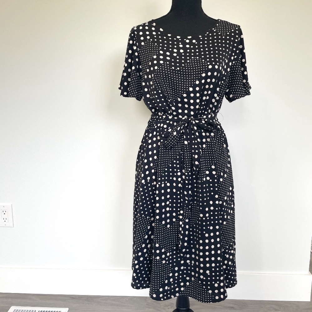Ces Femme Polka Dot Fit & Flare Blue and White Dress
